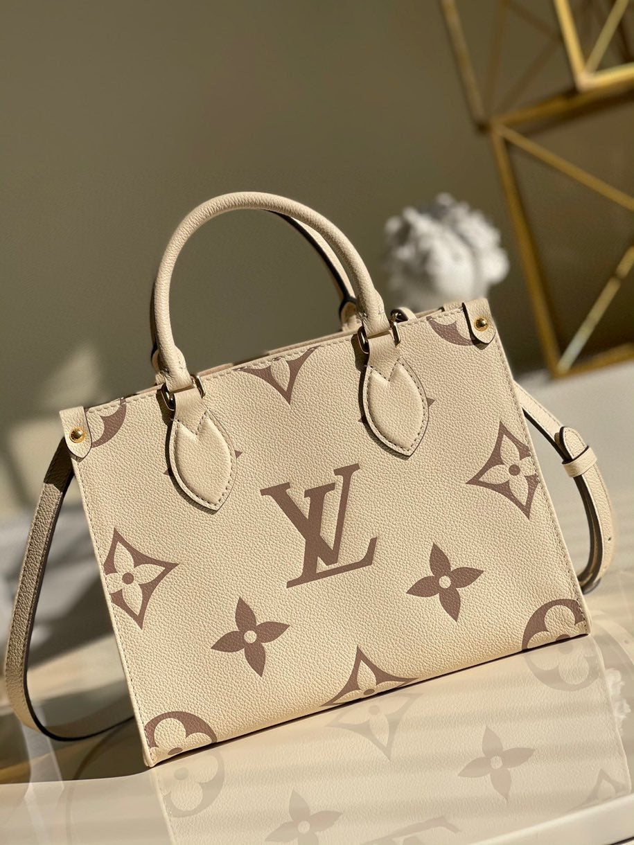 Louis Vuitton onthego tote shopping bag small handbags strap shoulder beige M45654