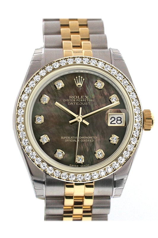 Rlx Datejust 31 Black mother-of-pearl Diamond Dial Diamond Bezel Jubilee Yellow Gold Two Tone Watch 178383