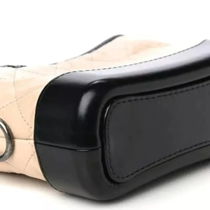 CC Aged Calfskin Quilted Small Gabrielle Hobo Beige Black