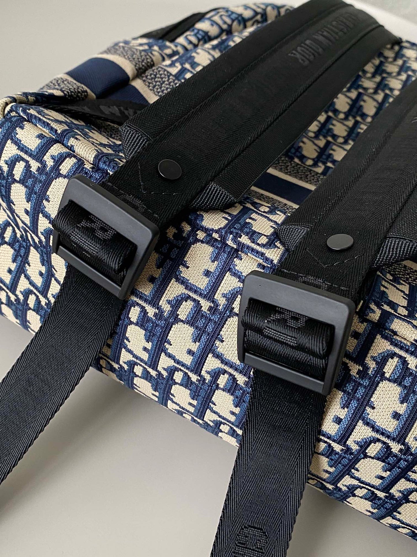 CHRISTIAN DIOR Blue Oblique Canvas Diortravel Backpack Bag 35x41x15cm