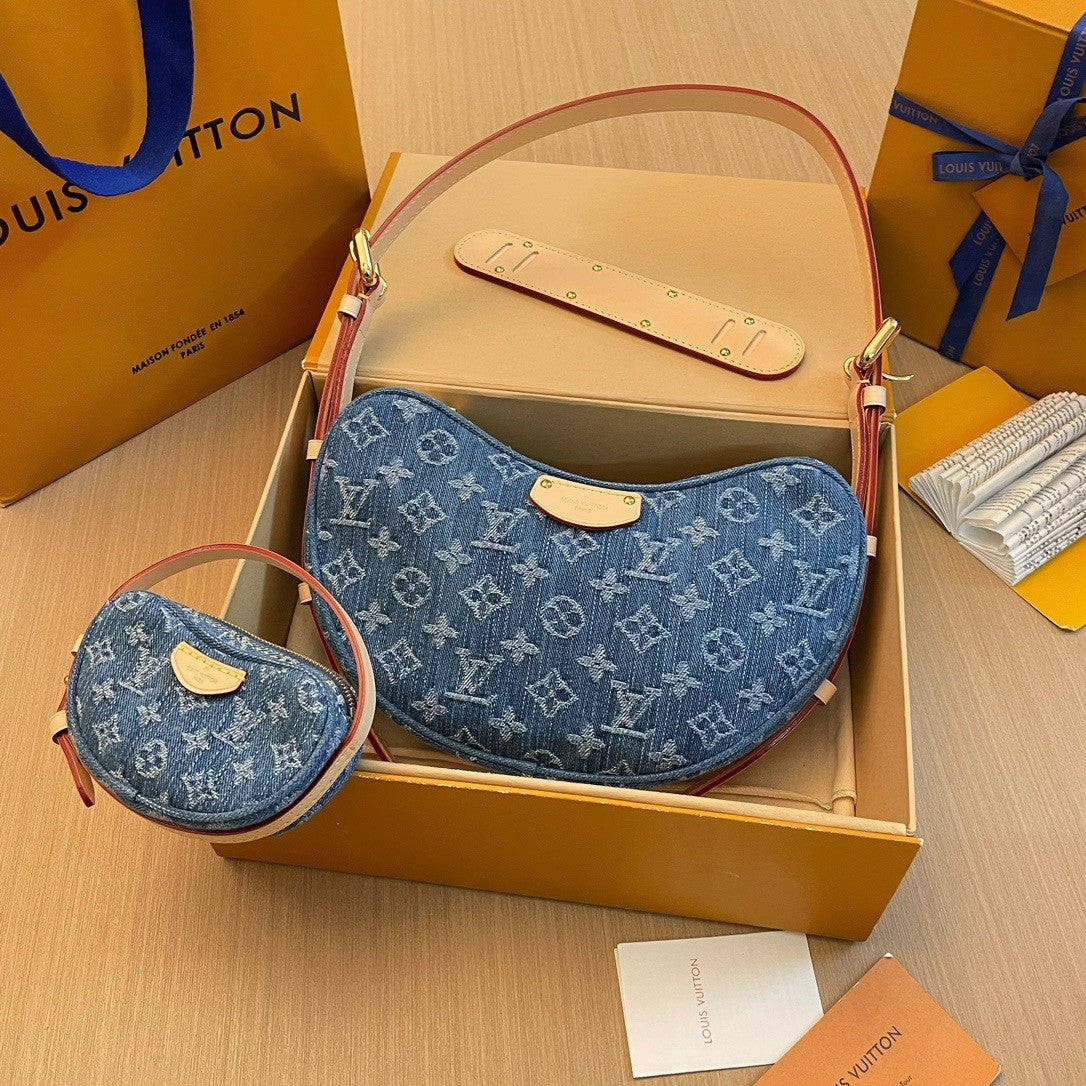 Louis Vuitton Croissant Monogram Denim Bag M46856, 25*15*5CM