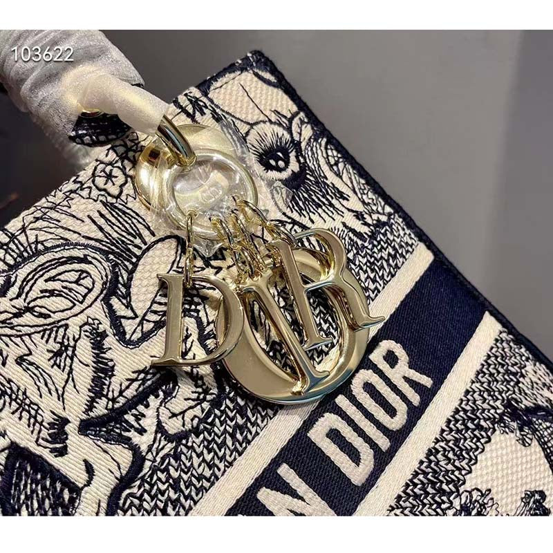 CD Women CD Medium Lady D-Lite Bag Blue Toile De Jouy Embroidery