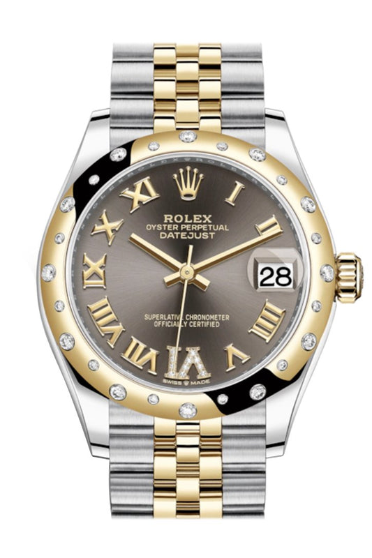 Rlx Datejust 31 Dark Grey Large VI diamonds Dial Diamond Bezel Jubilee Yellow Gold Two Tone Watch 278343RBR 278343 NP