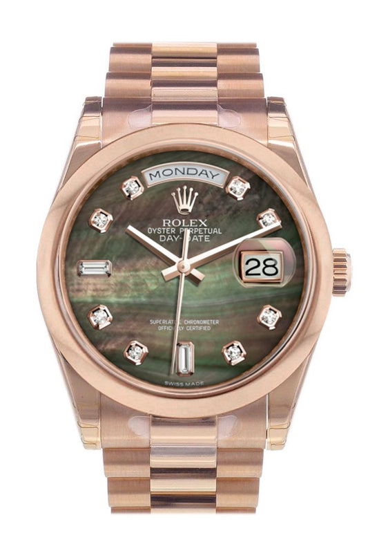 RLX Day-Date 36 Black Mother of Pearl set with Diamonds Dial President Everose Gold Watch 118205