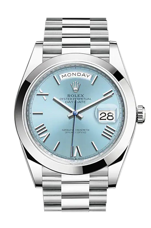 RLX Day-Date 40 Ice blue Dial Roman Dome Bezel Platinum President Automatic Men's Watch 228206