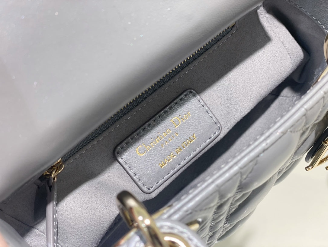 Dior Opaline Grey Lambskin Mini Lady Dior Bag 17x15x7cm