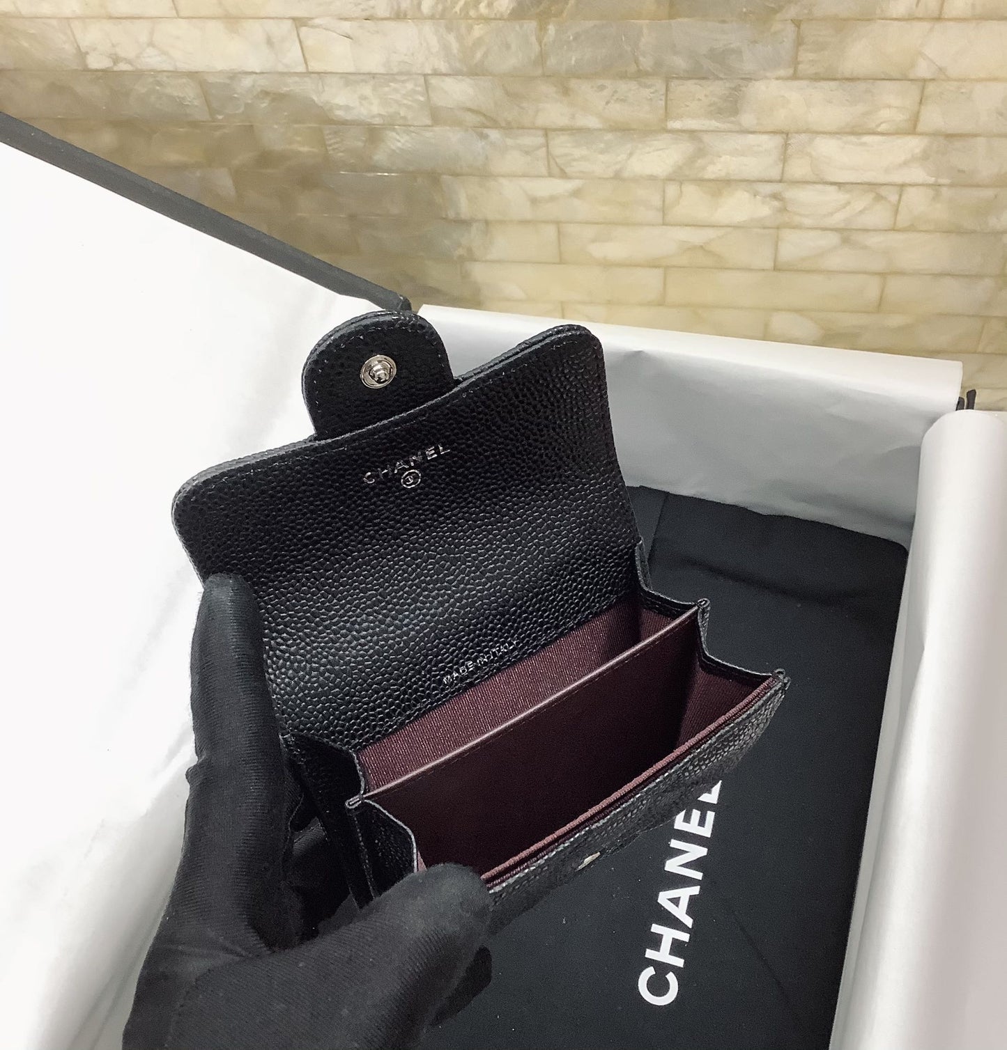 cc CO-CO Classic Card Holder 11cm/4.4in Silver Hardware For Women Black AP0214 Y01480 C3906