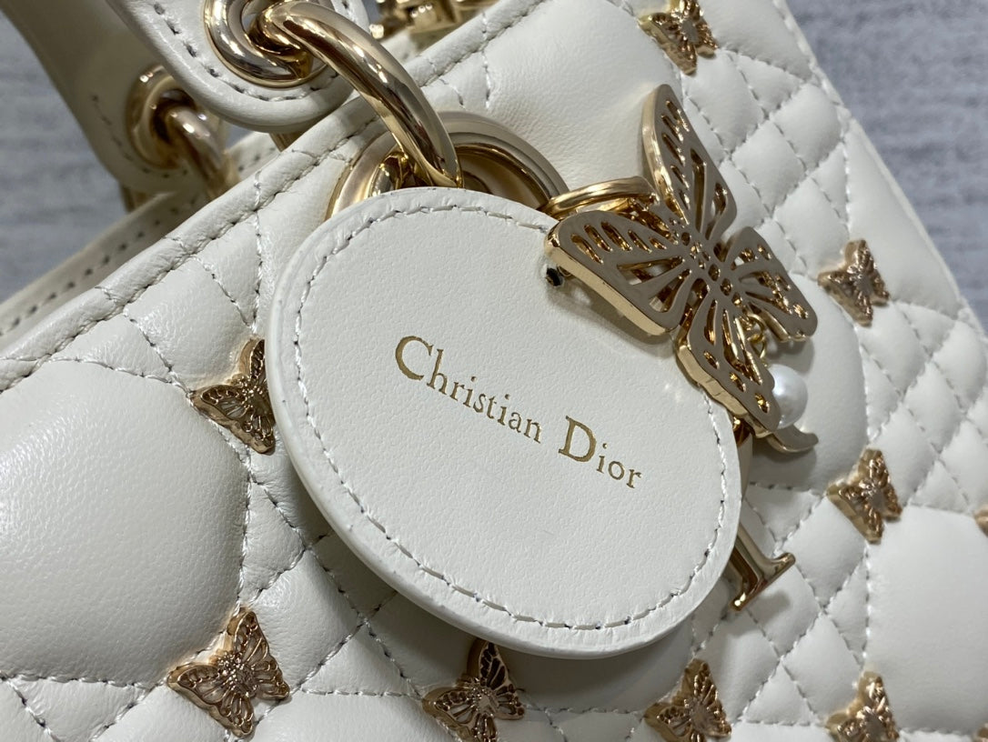 Christian Dior LADY DIOR 2024 Butterfly Crossbody Bag white 26cm