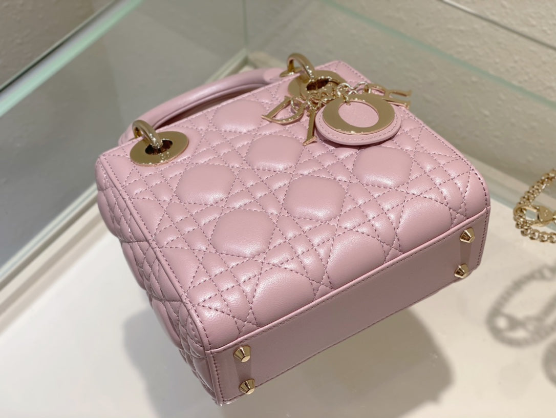Dior Opaline Pink Lambskin Mini Lady Dior Bag 17x15x7cm