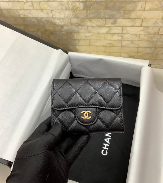 cc CO-CO Classic Card Holder 11cm/4.4in Gold Hardware For Women Black