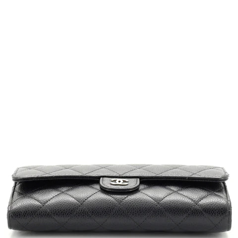 CC Gusset Classic Flap Wallet Quilted Caviar Long