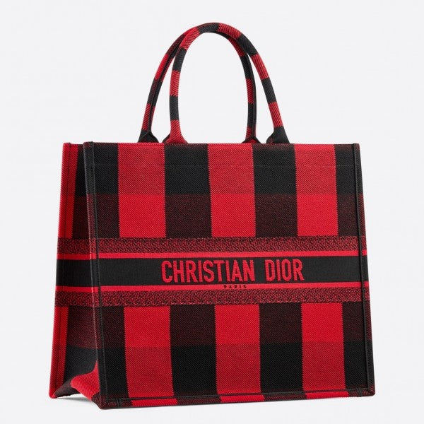 D Book Tote Bag  Check Embroidered Canvas