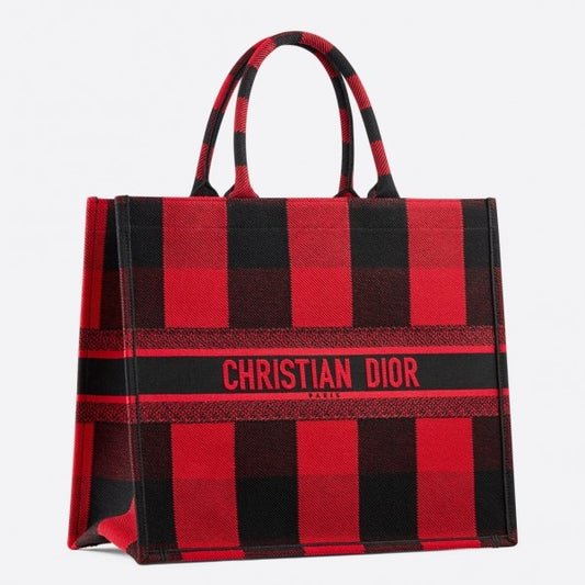 D Book Tote Bag  Check Embroidered Canvas