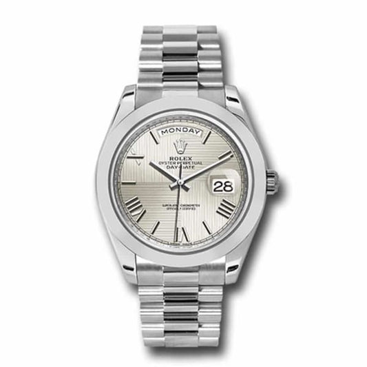 RLX Day-Date 40 Presidential Silver dial, Smooth Bezel, President bracelet, Watch 228206-0014