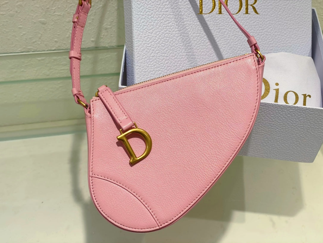 Christian Dior SADDLE SHOULDER POUCH BAG PINK 20x15x4cm