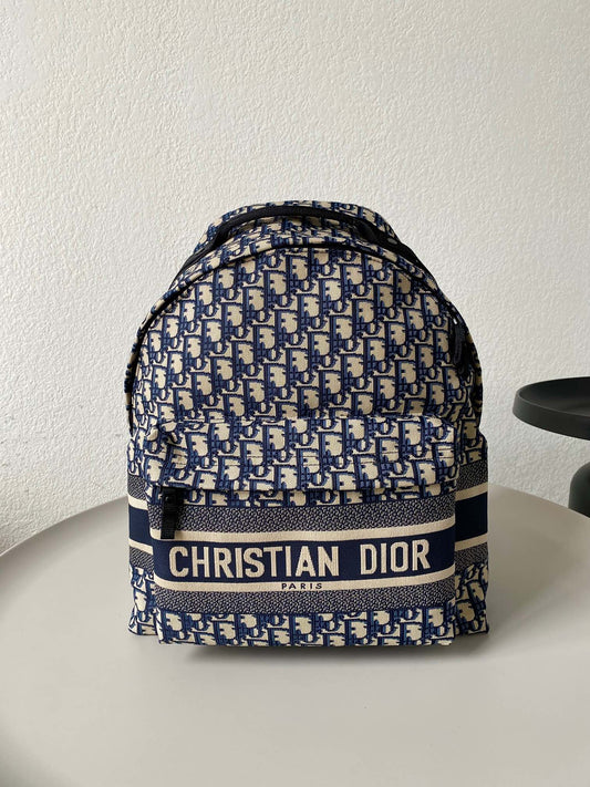 CHRISTIAN DIOR Blue Oblique Canvas Diortravel Backpack Bag 35x41x15cm