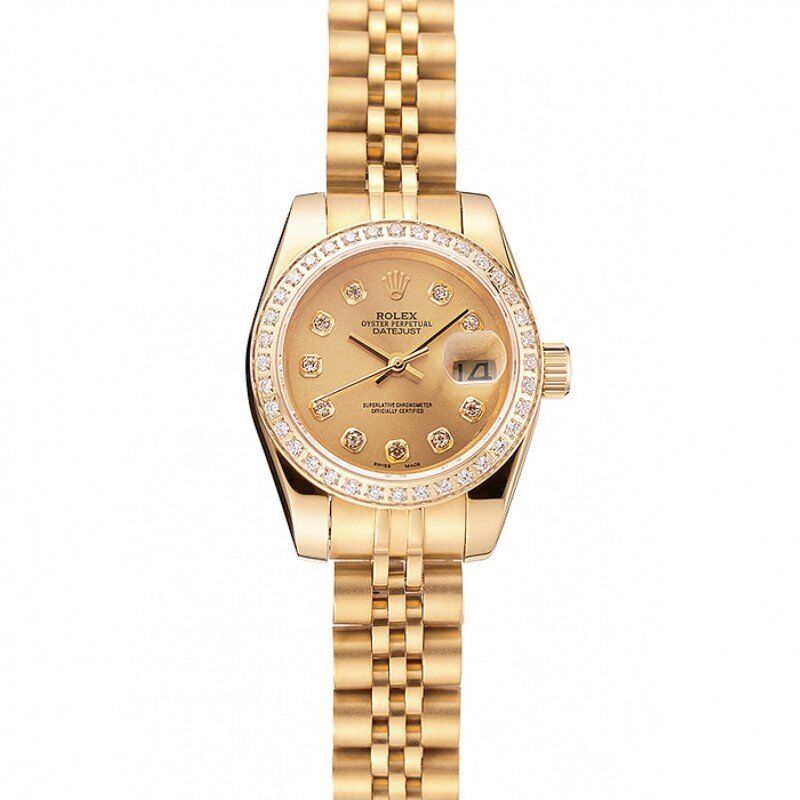 Swiss Rw Lady-Datejust Champagne Dial Diamond Bezel Gold Jubilee Bracelet 1454096
