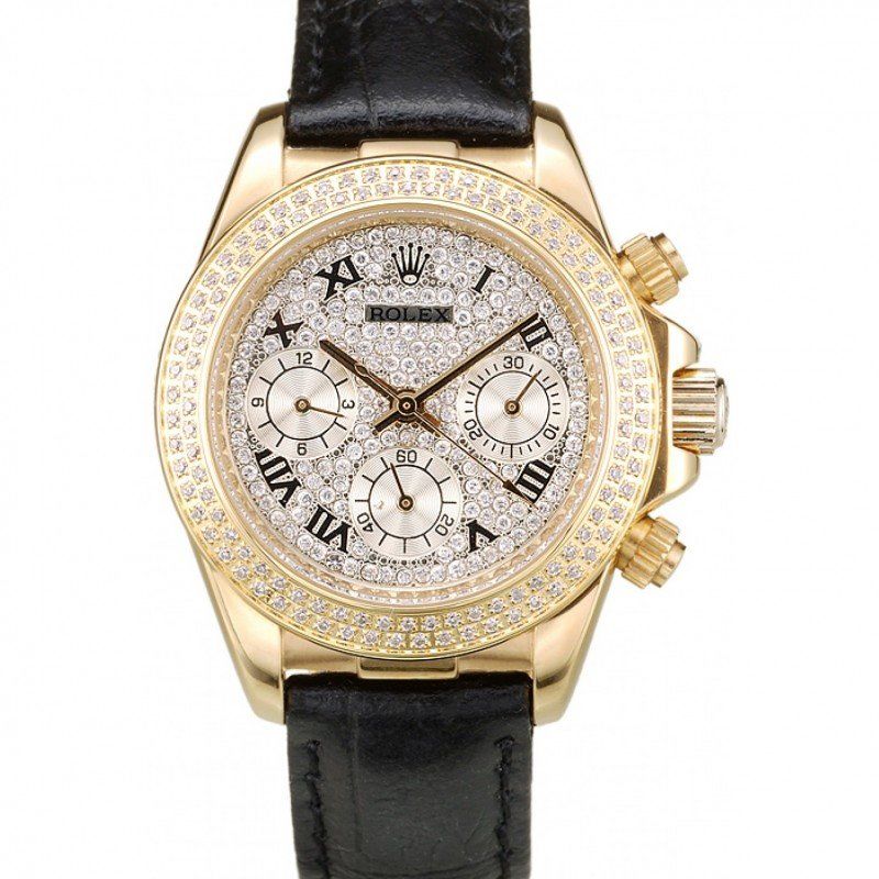 Rw Daytona Lady Gold Case Crystal Studded Bezel Crystal Studded Dial 98238