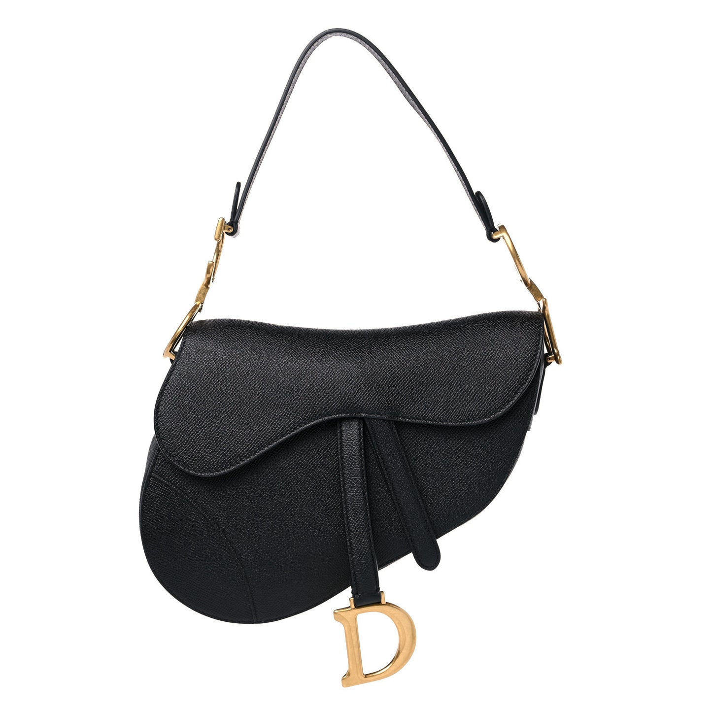 CHRISTIAN D Grained Calfskin Saddle Bag Black