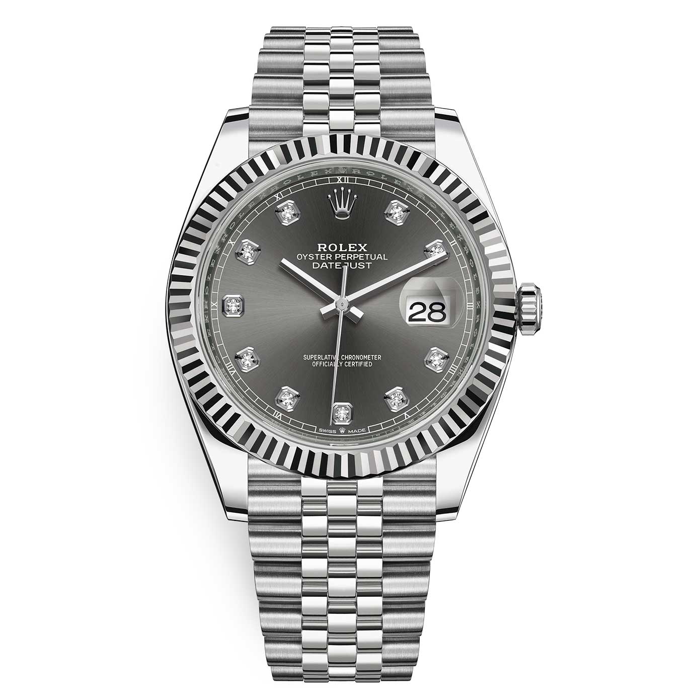 Rlx DateJust 41 Rhodium Diamond Dial 126334 -0006 Steel & 18k White Gold