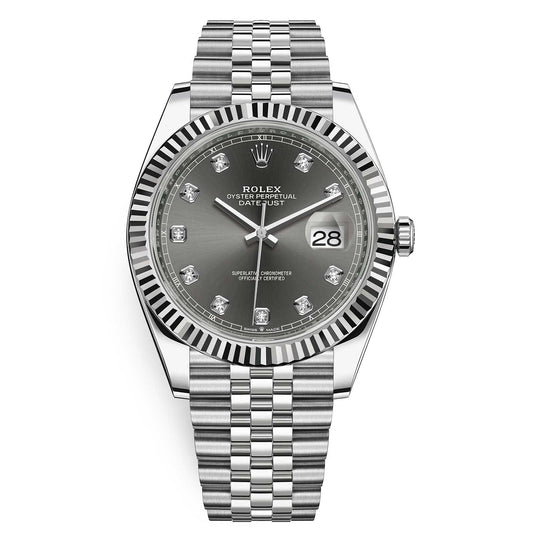 Rlx DateJust 41 Rhodium Diamond Dial 126334 -0006 Steel & 18k White Gold