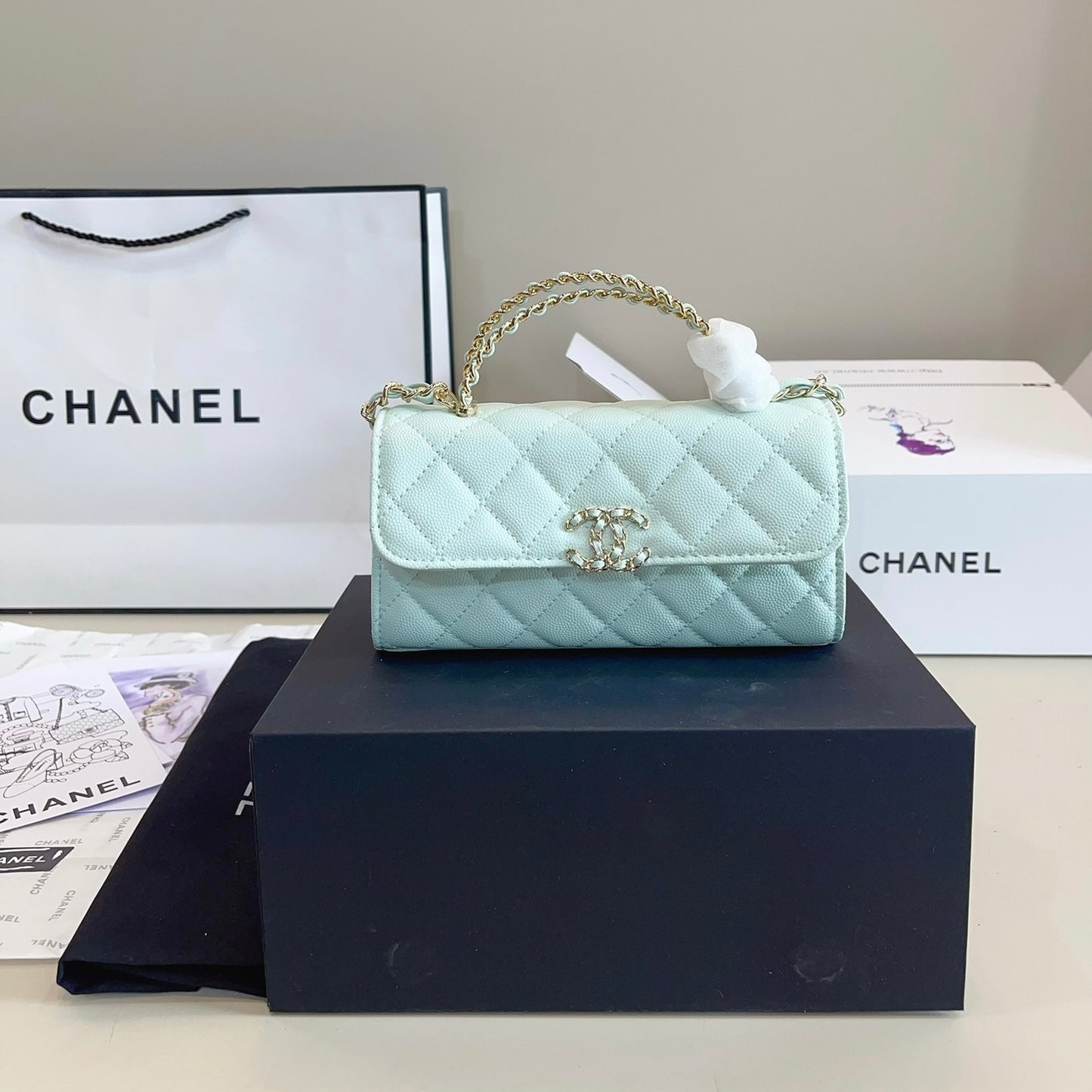 Chanel Kelly bag with top handle- Light Green