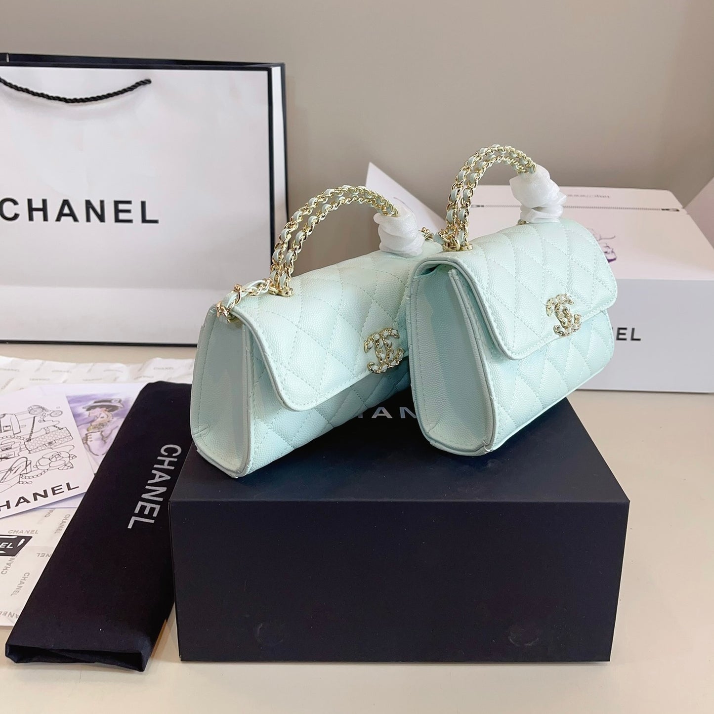 Chanel Kelly bag with top handle- Light Green