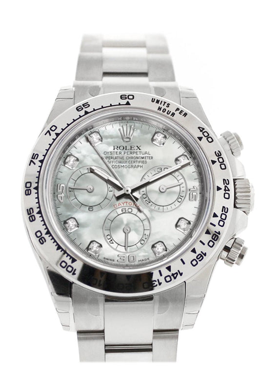 RLX Cosmograph Daytona Mother of Pearl Diamond Dial White Gold Oyster Men's Watch 116509