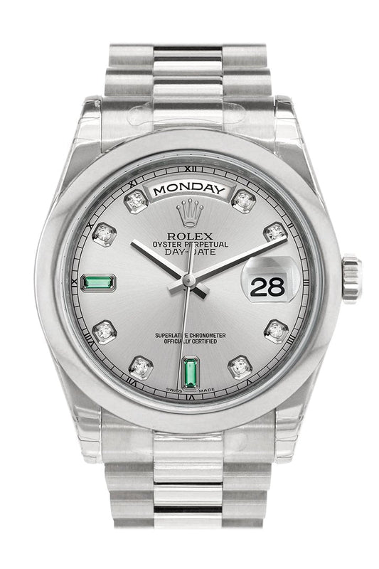 RLX Day Date 36 Rhodium Diamonds Emeralds Dial President Men's Watch 118206