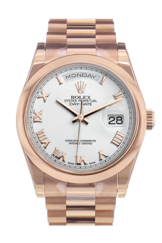 RLX Day-Date 36 White Roman Dial President Everose Gold Watch 118205