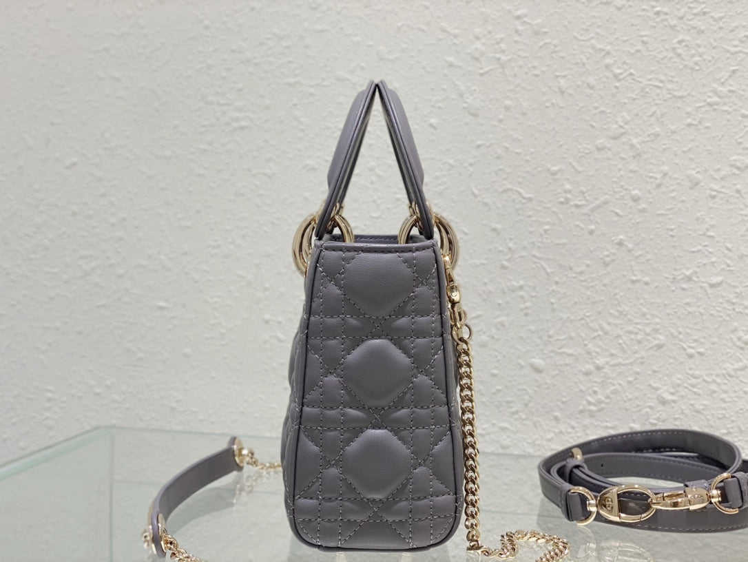Lady Dior Bag Latte Cannage Lambskin Bag Grey 17x15x7cm