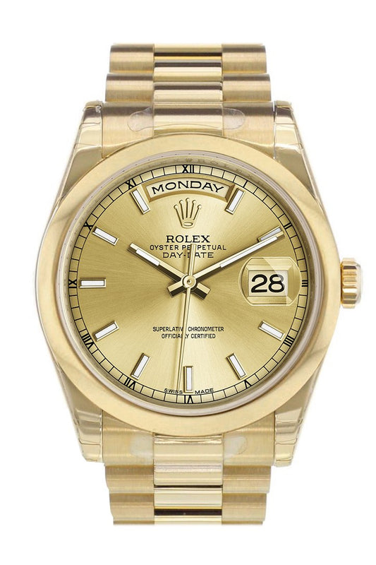 RLX Day-Date 36 Champagne Dial President Yellow Gold Watch 118208