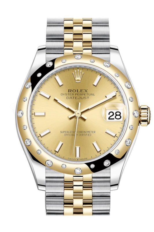 Rlx Datejust 31 Champagne Dial Diamond Bezel Jubilee Yellow Gold Two Tone Watch 278343RBR 278343 NP