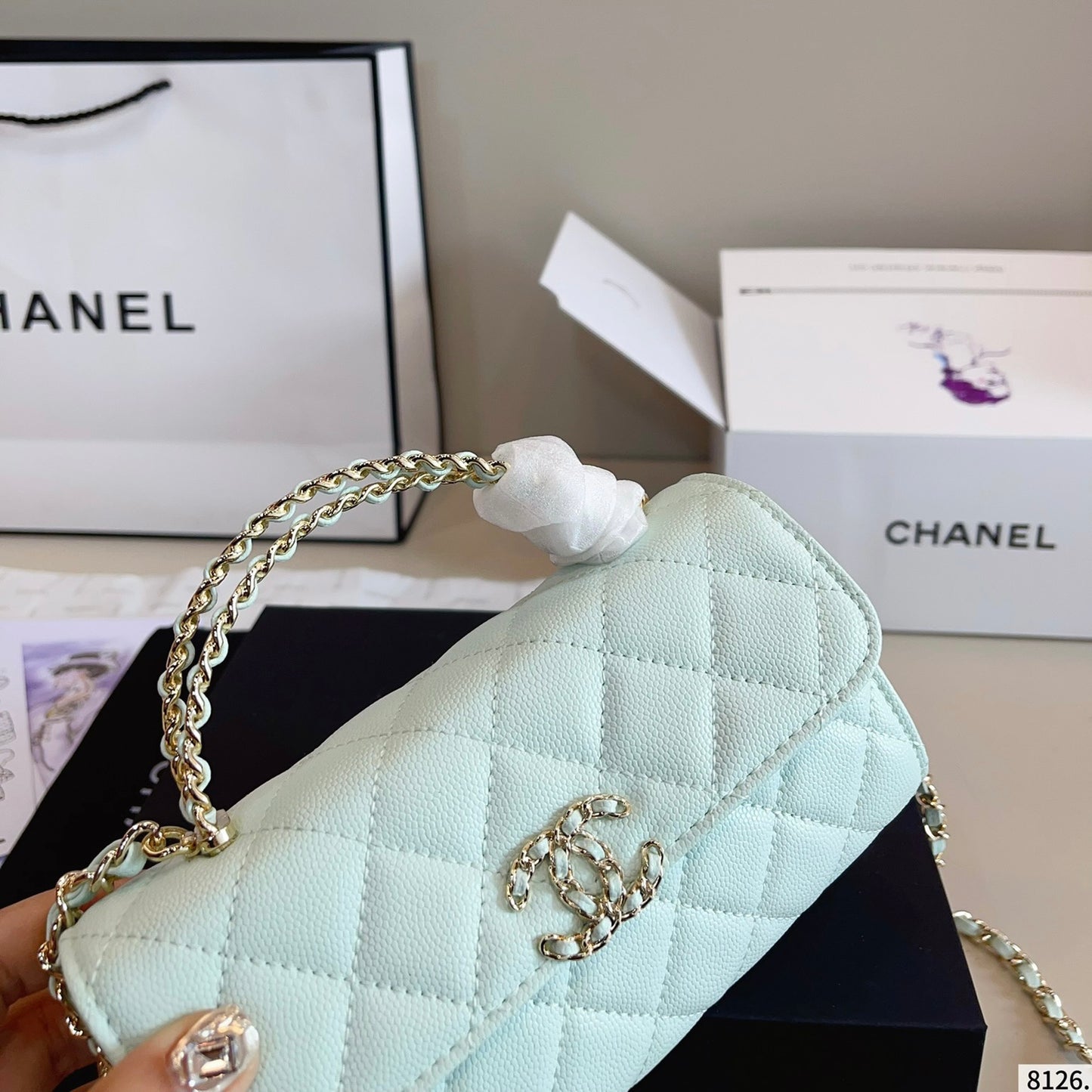 Chanel Kelly bag with top handle- Light Green