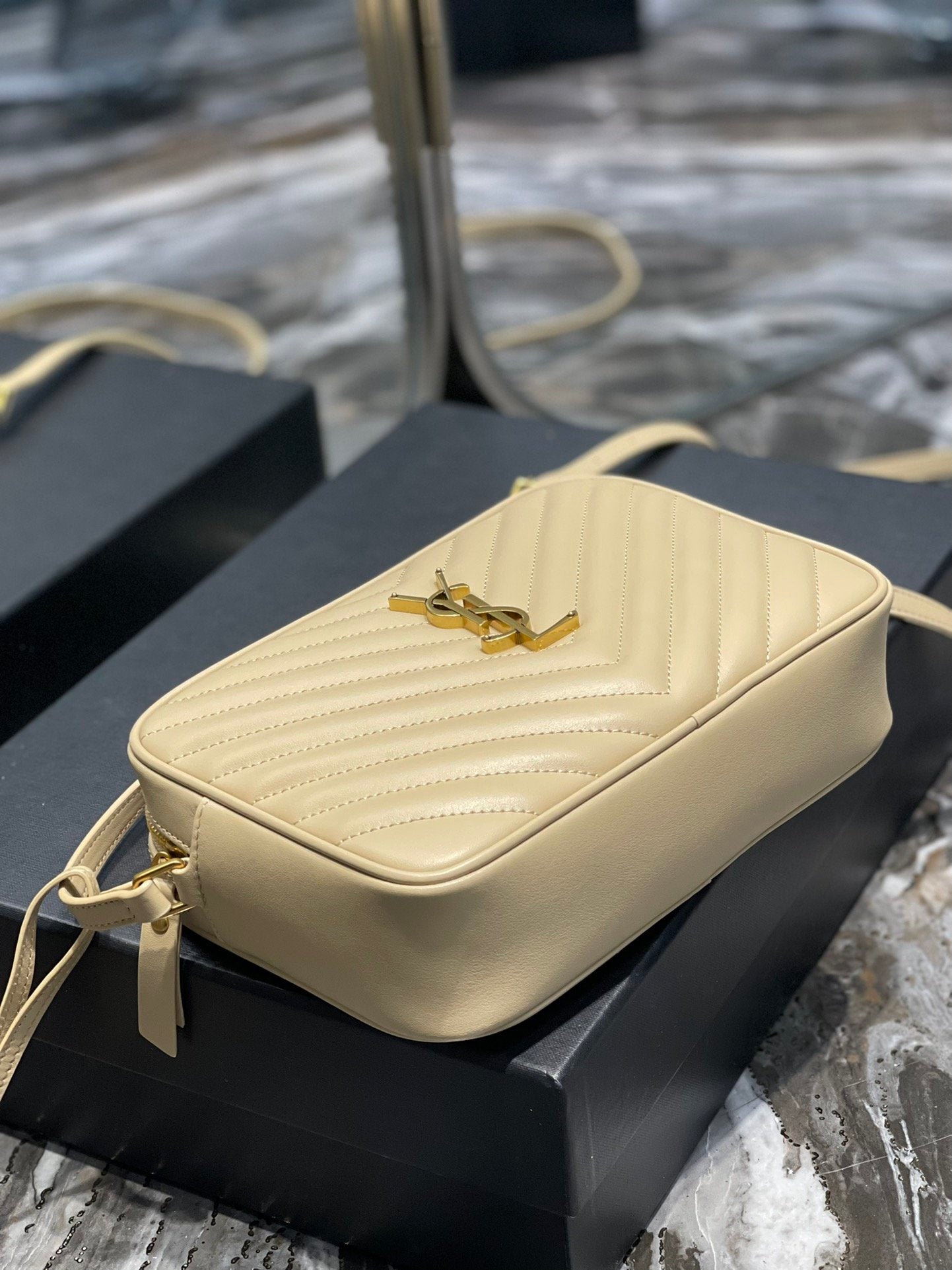 Y Lou Camera Bag Beige With Gold Toned Hardware