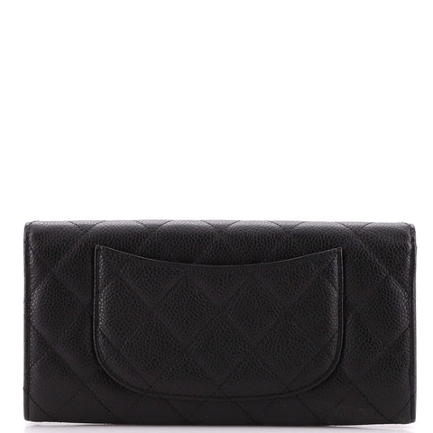 CC Gusset Classic Flap Wallet Quilted Caviar Long