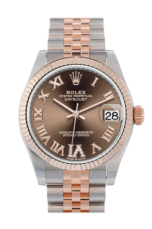 Rlx Datejust 31 Chocolate Large VI set with diamonds Dial Fluted Bezel 18K Everose Gold Two Tone Jubilee Watch 278271