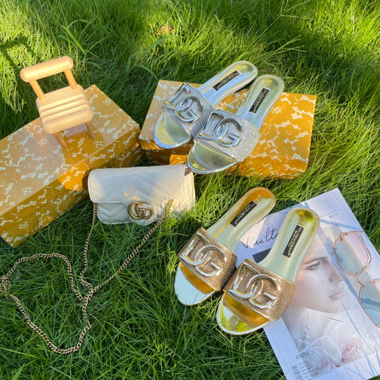 Metal Buckle Rhinestone Slippers