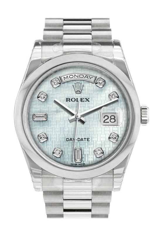 RLX Day Date 36 Platinum mother of pearl with oxford motif set with diamonds Dial President Men's Watch 118206