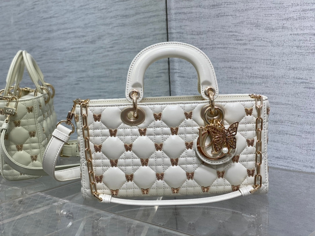 Christian Dior LADY DIOR 2024 Butterfly Crossbody Bag white 26cm