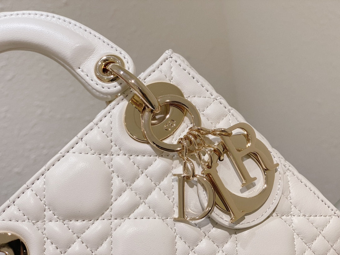 Lady Dior Bag Latte Cannage Lambskin Bag White 17x15x7cm
