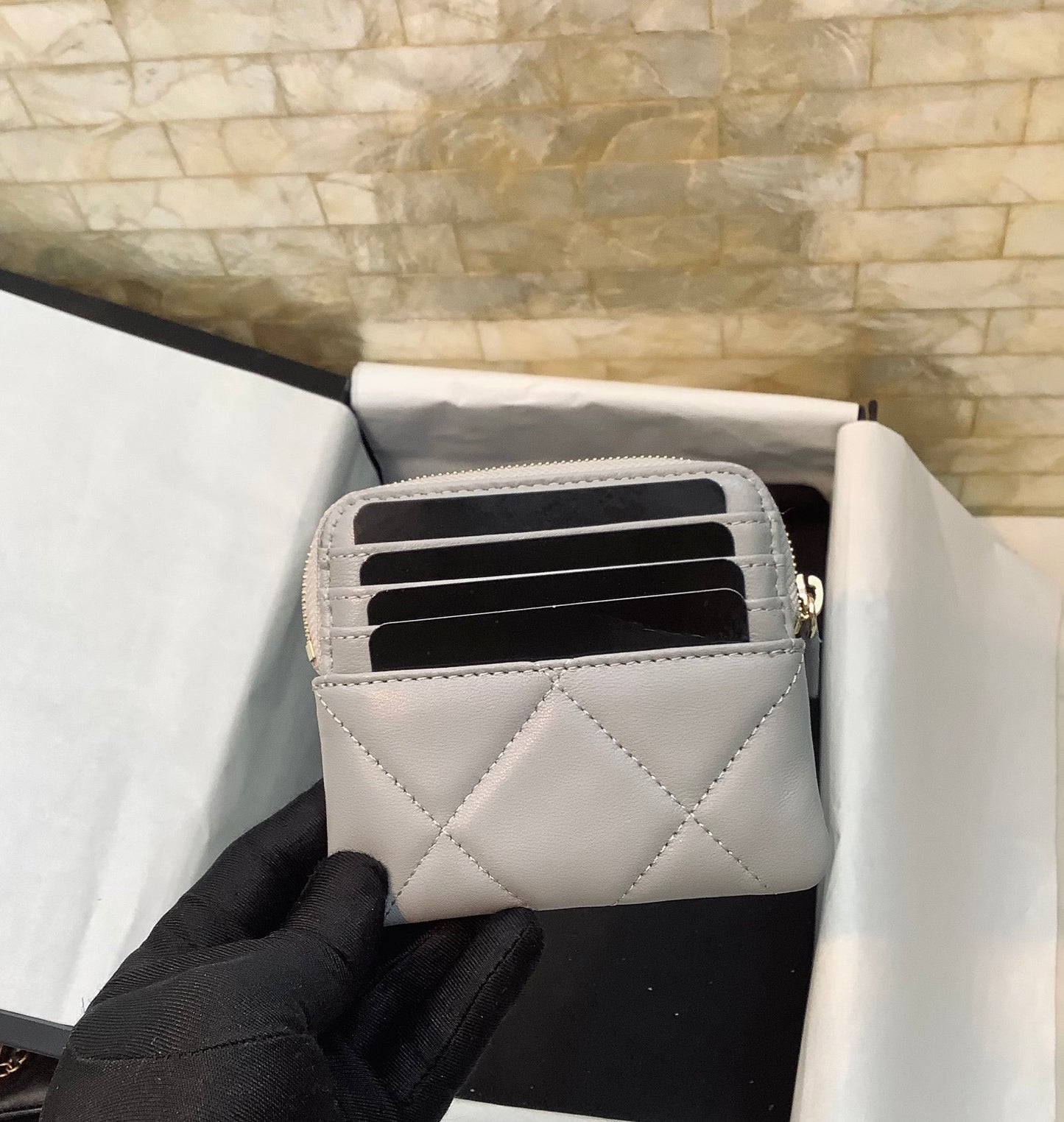 cc CO-CO Card Holder 12cm/4.7in Gold Hardware For Women Grey