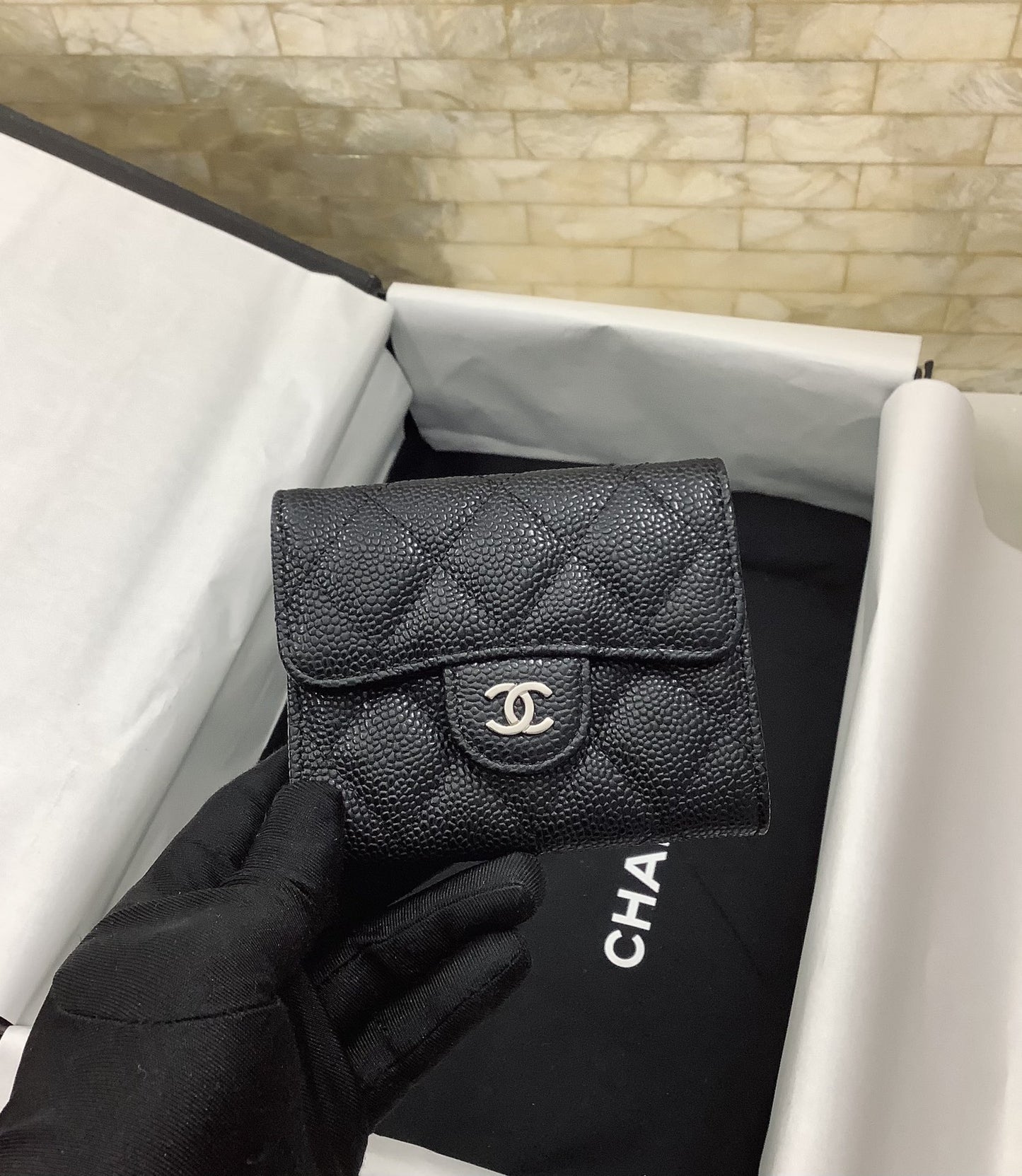 cc CO-CO Classic Card Holder 11cm/4.4in Silver Hardware For Women Black AP0214 Y01480 C3906