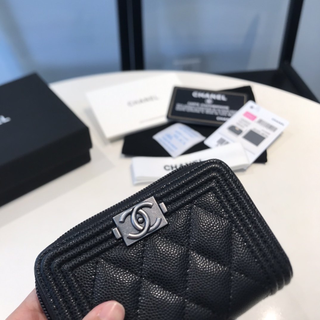 cc CO-CO Boy Flap Card Holder 11.5cm/4.5in Silver Hardware For Women Black