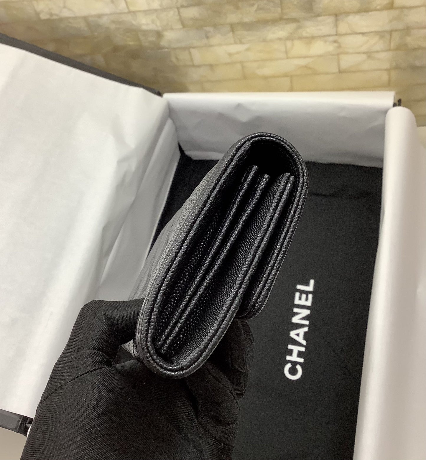 cc CO-CO Long Flap Wallet 19.5cm/7.7in Gold Hardware For Women Black