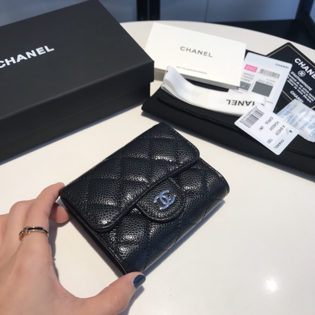 cc CO-CO Classic Card Holder10.5cm/4.1in Silver Hardware For Women Black