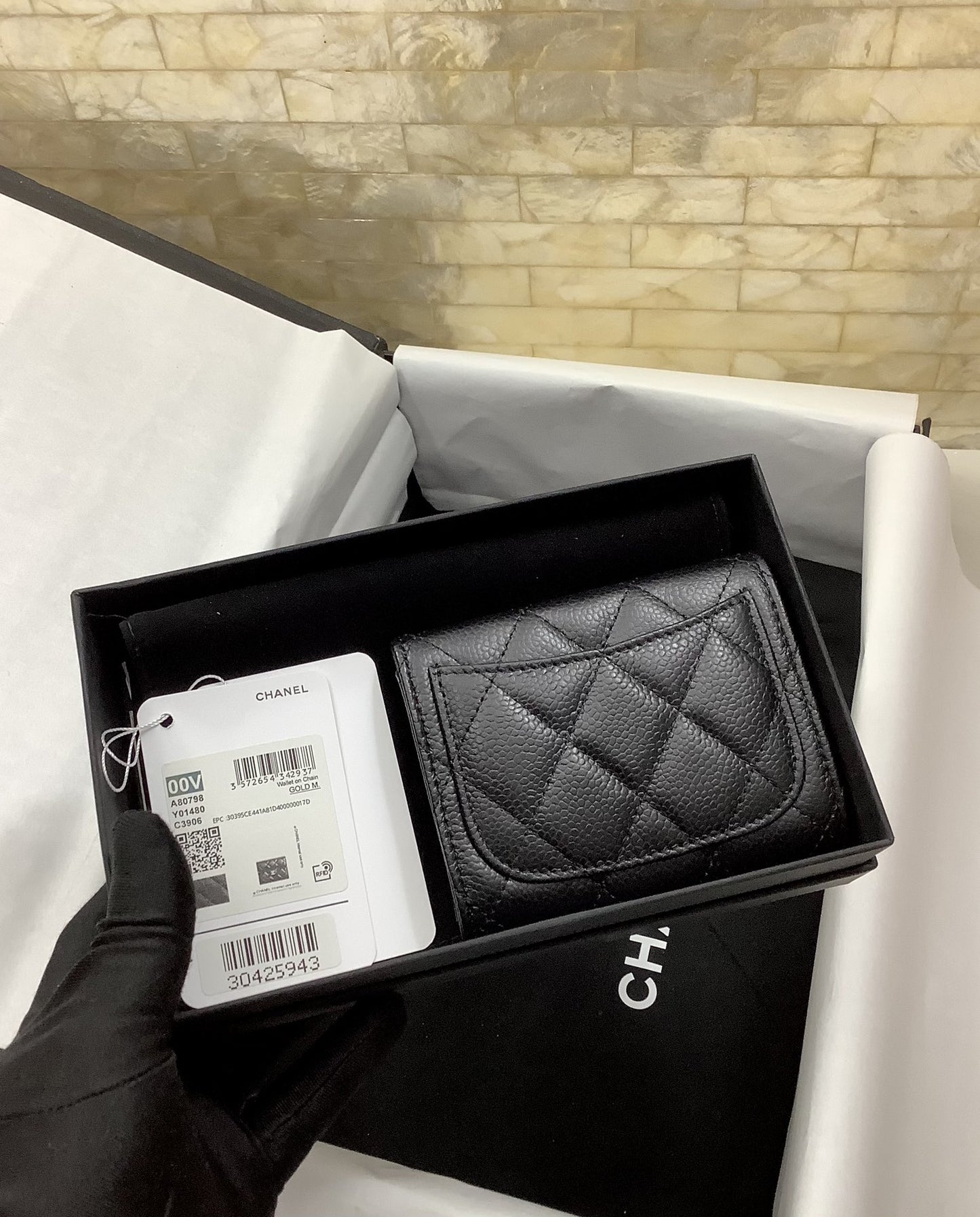 cc CO-CO Classic Card Holder 11cm/4.4in Gold Hardware For Women Black