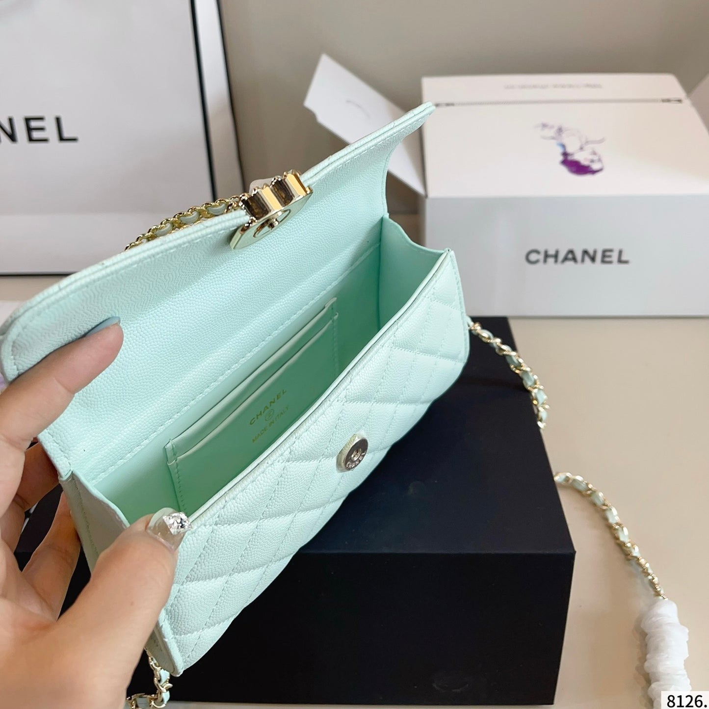 Chanel Kelly bag with top handle- Light Green