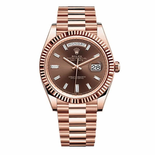 RLX Day-Date 40 Presidential Chocolate Baguette Diamond Dial 18K Everose Gold Automatic Men's