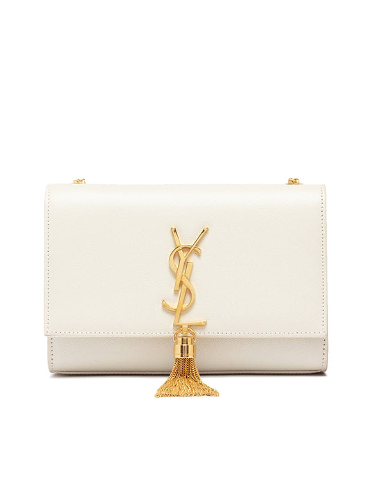 Y Kate Small Chain Bag with Tassel in Crocodile Embossed Shiny Leather